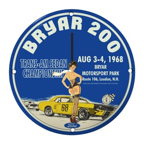 Rare Vintage 8" Porcelain Sign: Bryar 200 Trans-Am Sedan Championship 1968