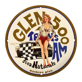 Rare Vintage 8" Porcelain Sign - Glen 500 Trans Am SCCA Nationals - Unique Racing Collectible