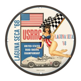 Vintage 1968 Laguna Seca USRRC Porcelain Sign - Rare Unique Design for Collectors