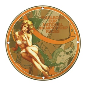 Unique Vintage 1969 Marlboro Cup National Championship Races 8" Porcelain Sign