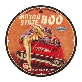 Rare Unique 8" Porcelain Vintage Racing Sign - Motor State 400 - NASCAR Collectible