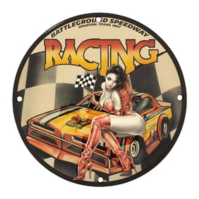 Rare Vintage 8" Porcelain Racing Sign - Battleground Speedway 1987 Design