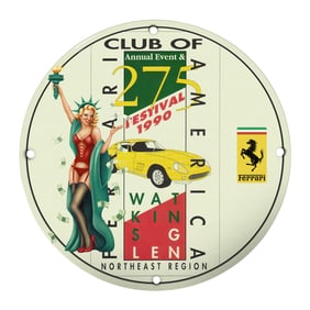 Rare Unique 8" Porcelain Sign: Ferrari Club of America 1990 Festival Collectible