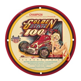 Rare 8" Vintage Porcelain Sign - Golden State 100 Racing Memorabilia