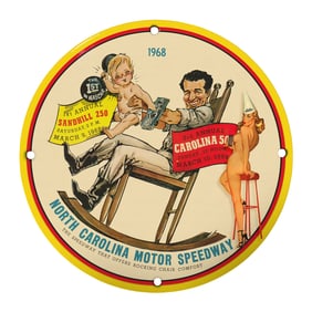 Rare Vintage 1968 North Carolina Motor Speedway Porcelain Sign - Unique Design for Collectors