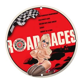 Unique 8-Inch Porcelain Sign: San Francisco Road Races 1968 Championship Art