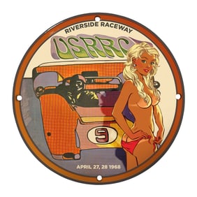 Rare 8" Porcelain Sign - Riverside Raceway USRRC - Vintage Racing Art Design 1968