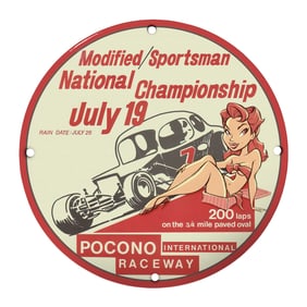 Rare Vintage 8" Porcelain Sign: Pocono International Raceway Championship Memorabilia