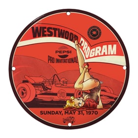 Rare Vintage 8" Porcelain Sign: Westwood Program Pepsi Pro Invitational 1970