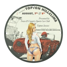 Unique 8" Porcelain Sign - Vintage Topton Hillclimb Art - Perfect for Collectors