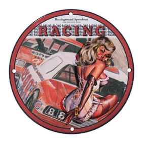 Vintage 8" Porcelain Sign - Iconic Battleground Speedway Racing Decor