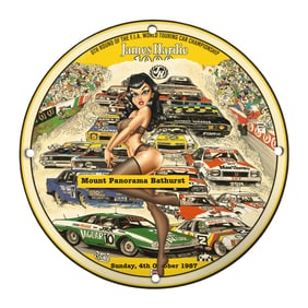 Rare Unique Design 8-Inch Porcelain Sign from Bathurst 1000 Car Race - James Hardie 1987