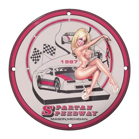 Rare 8" Porcelain Sign - Unique Spartan Speedway Vintage Artwork from 1987