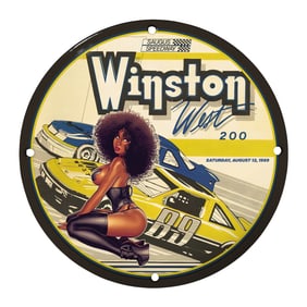 Rare Unique Design 8" Porcelain Sign - Saugus Speedway Racing Collectible