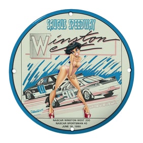 Unique 8-Inch Porcelain Sign: Vintage Saugus Speedway NASCAR Collection