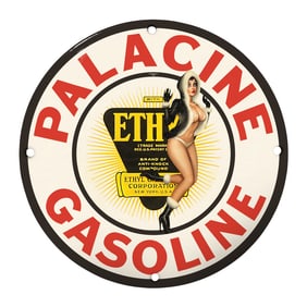 Unique 8-Inch Porcelain Sign: Vintage Palacine Gasoline with Ethyl Design