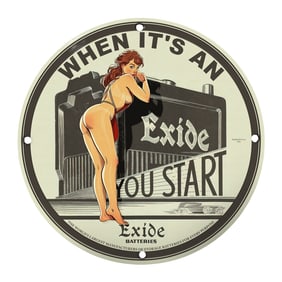 Rare Vintage 8" Porcelain Sign - Exide Batteries - Unique Design for Bidding