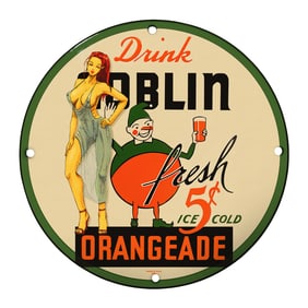 Rare Unique Design 8" Porcelain Goblin Orangeade Sign - Vintage Appeal for Collectors