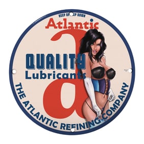 Rare Unique 8" Porcelain Sign: Atlantic Quality Lubricants - Vintage Collectible Decor