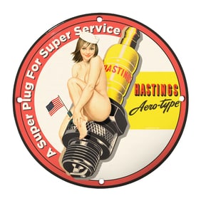 Unique 8" Porcelain Sign: Vintage Hastings Aero-type Super Service Art