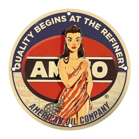 Rare Unique 8" Porcelain Sign - AMO American Oil Company - Vintage Design for Collectors