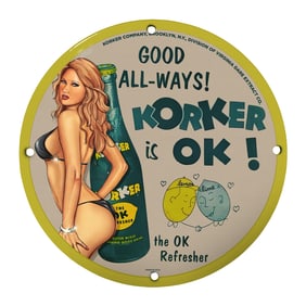 Rare 8-Inch Vintage Korker Company Porcelain Sign - Unique Retro Design for Collectors