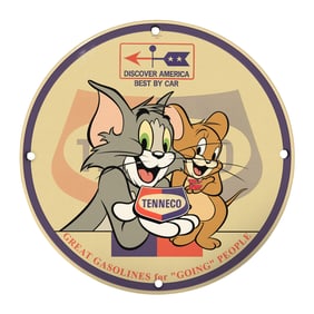 Rare 8" Vintage Porcelain Sign Featuring Tom and Jerry - Unique Collectible Design