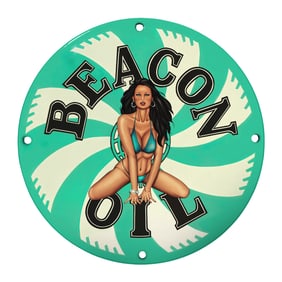 Unique 8" Vintage Porcelain Beacon Oil Sign - Eye-Catching Design for Collectors!