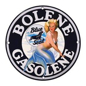 Rare 8" Vintage Porcelain Sign Featuring Mermaids - Unique Collectible Gasoline Artwork