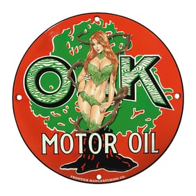 Rare 8" Porcelain Oak Motor Oil Sign - Unique Graphic Design for Collectors