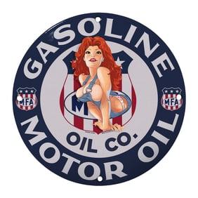 Vintage 8" Porcelain Gasoline Motor Oil Co. Sign - Unique Collectible Decor