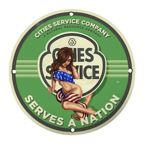 Rare Unique 8" Porcelain Sign - Cities Service Company Vintage Style Decor