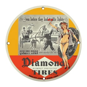 Rare Unique 8" Porcelain Sign - Diamond Tires Vintage Style with Alluring Design