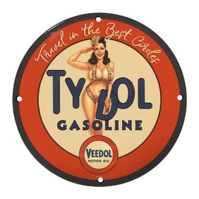Rare Vintage 8" Porcelain Ty DOL Gasoline Sign - Unique Collector's Item