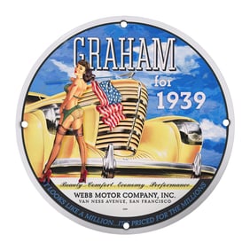 Rare 8" Porcelain Sign - Vintage Graham for 1939 with Stunning Art Deco Design