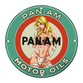 Rare 8-Inch Porcelain Sign: Vintage Pan-Am Motor Oils Unique Collector's Item