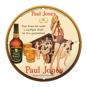 Rare Vintage 8" Paul Jones Whiskey Porcelain Sign - Unique Collectible Design