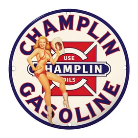 Unique Vintage Champlin Gasoline 8" Porcelain Advertising Sign ? Rare Find!