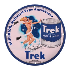Rare Vintage 8" Porcelain Trek Anti-Freeze Sign | Unique Collectible Design