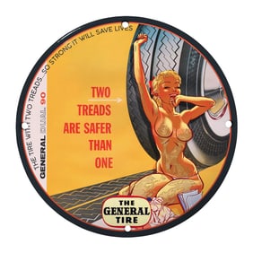 Rare 8" Vintage Porcelain Sign 'Two Treads Are Safer Than One' ? Unique Collectible