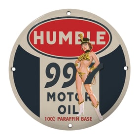 Rare Vintage Humble Motor Oil Porcelain Sign - Unique Design 8" Collectible
