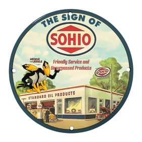 Rare 8" SOHIO Porcelain Sign - Unique Vintage Design for Collectors