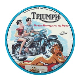 Vintage Triumph Porcelain Sign - Rare 8" Unique Design for Motorcycle Enthusiasts