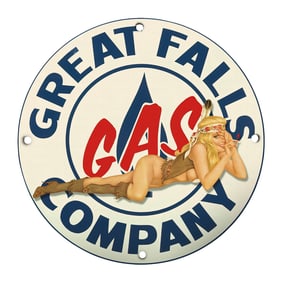 Rare Vintage 8" Porcelain Sign - Great Falls Gas Company with Unique Design