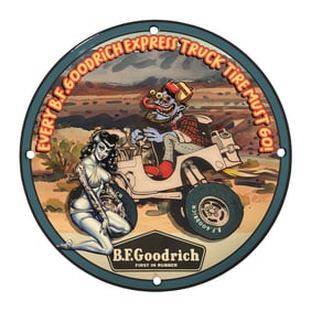 Rare B.F. Goodrich Express Truck Tire Porcelain Sign - Unique 8-Inch Collector's Item