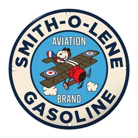 Rare Unique 8" Porcelain Aviation Sign - Smith-O-Lene Gasoline Branding
