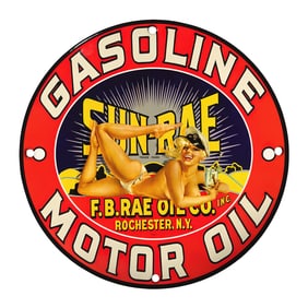 Rare Vintage 8" Porcelain Sign - F.B. Rae Oil Co. 'Gasoline Motor Oil' - Unique Collectible