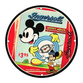Rare Unique Design 8-Inch Porcelain Sign: Vintage Mickey Mouse Ingersoll Wrist Watch
