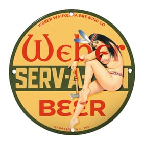 Rare Unique 8" Porcelain Sign: Weber Waukesha Brewing Co. Vintage Beer Art