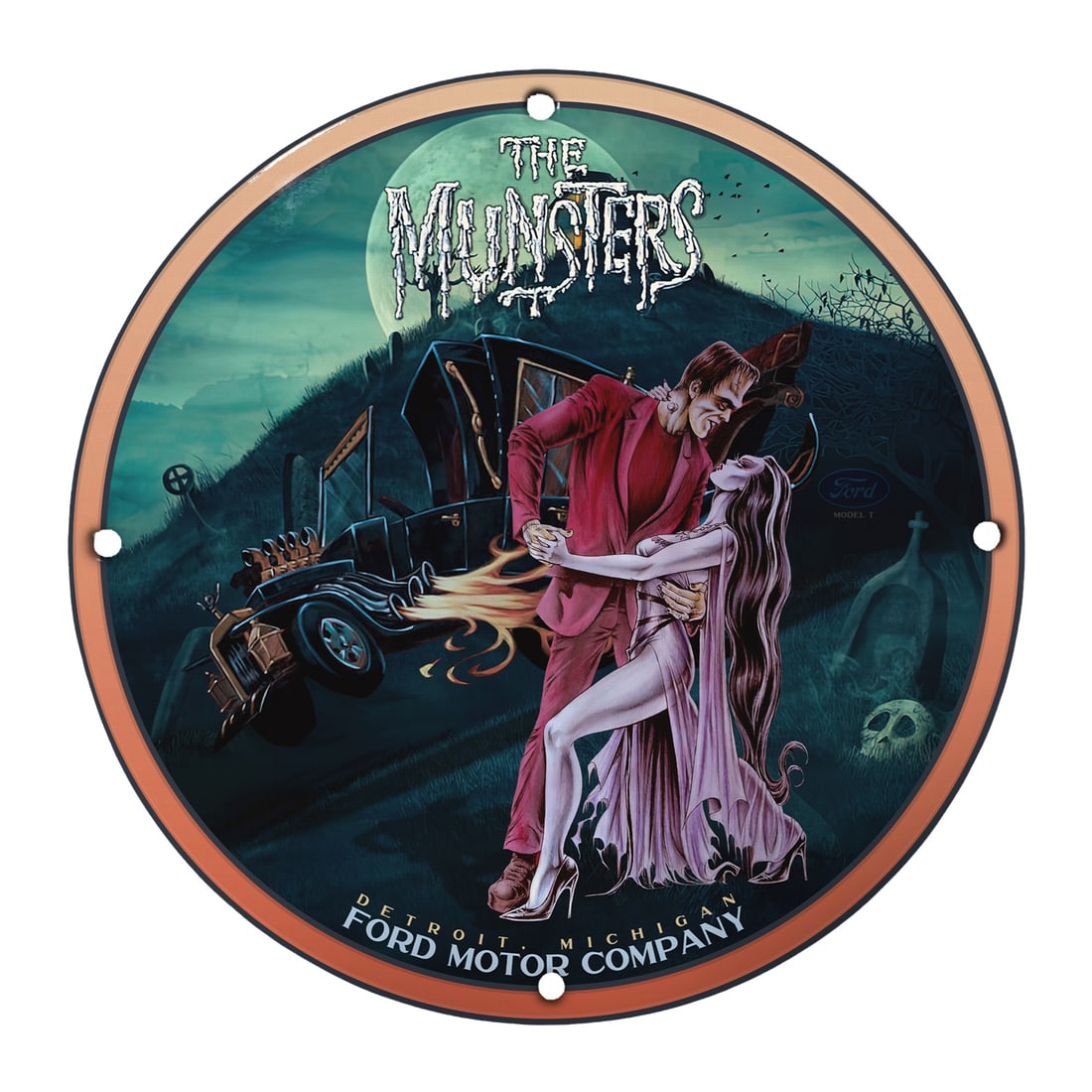 Unique 8" The Munsters Porcelain Sign - Rare Collectible for Fans and Bidders: Dive into the spooky nostalgia of classic television with this rare and unique 8-inch porcelain sign featuring "The Munsters." This collectible piece celebrates the iconic American sitcom that has cap